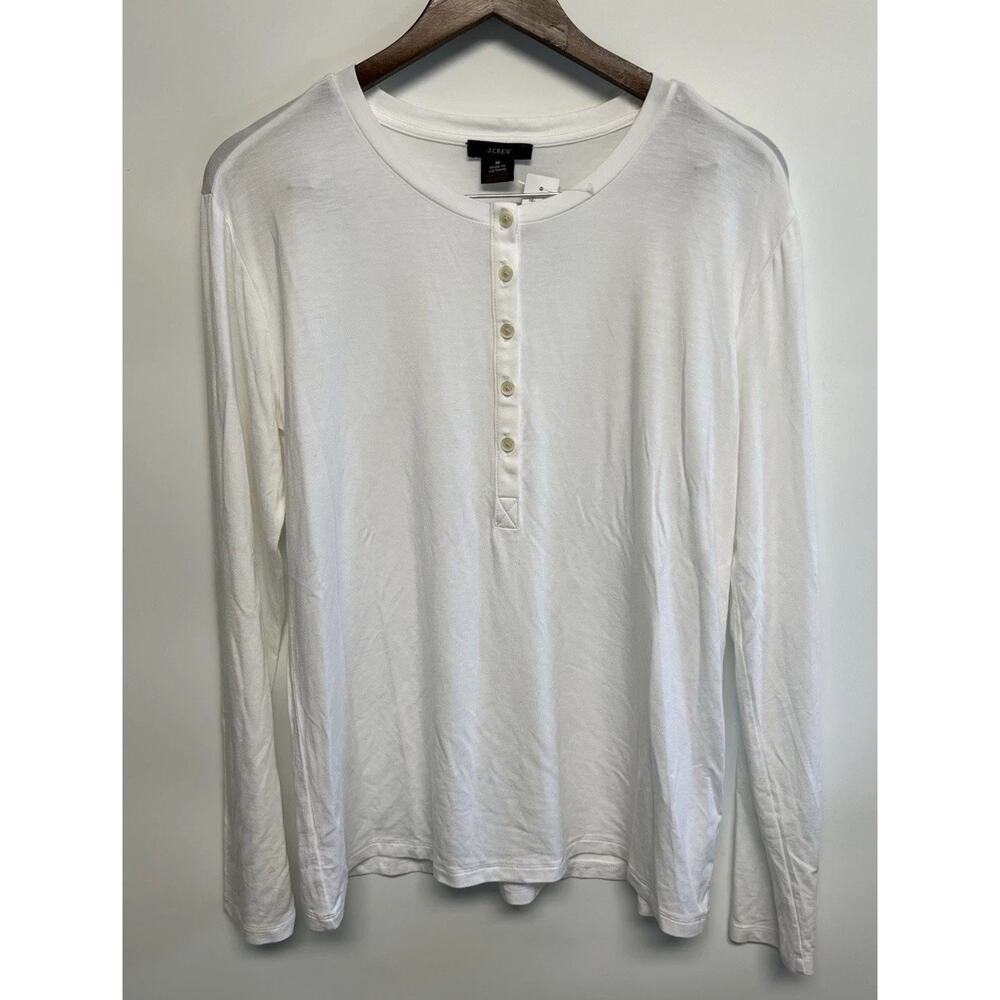 J‎ Crew NWT Women’s Lightweight White Henley Medium Shirt Minimalist Classic
